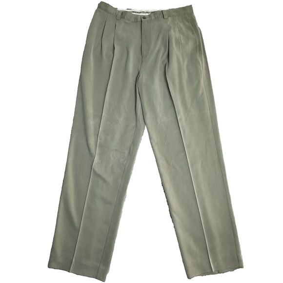 Tommy Bahama Men’s Silk Pleated Dress Pants 36 Khaki Beige Textured Relaxed Fit - Picture 1 of 10